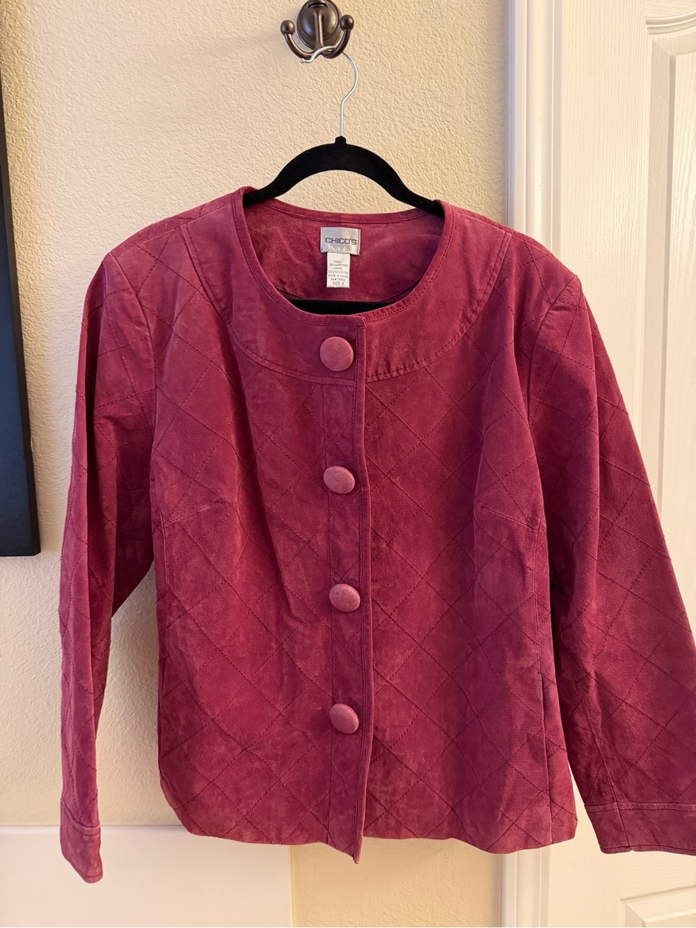 Chico's Plum Quilted Button-Front Jacket